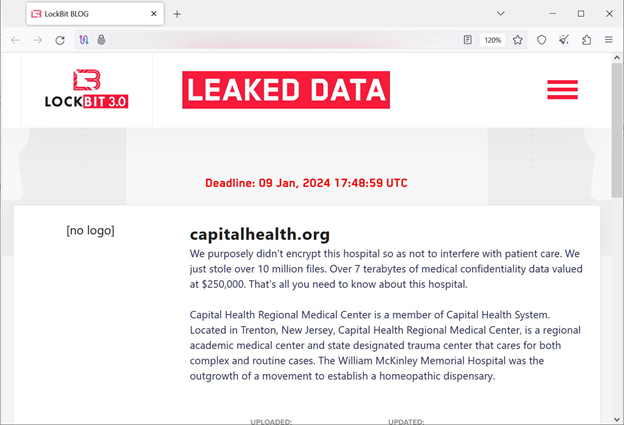 LockBit Claims Cyber Attack on Capital Health