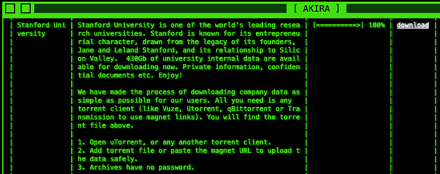 Stanford Ransomware Attack: Data of 27,000 People Stolen Allegedly by Akira Ransomware