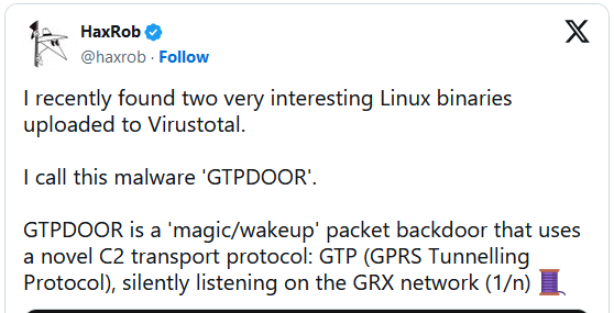 GTPDOOR Linux Malware Associated with 'LightBasin' (UNC1945)
