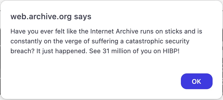 Internet Archive breach message