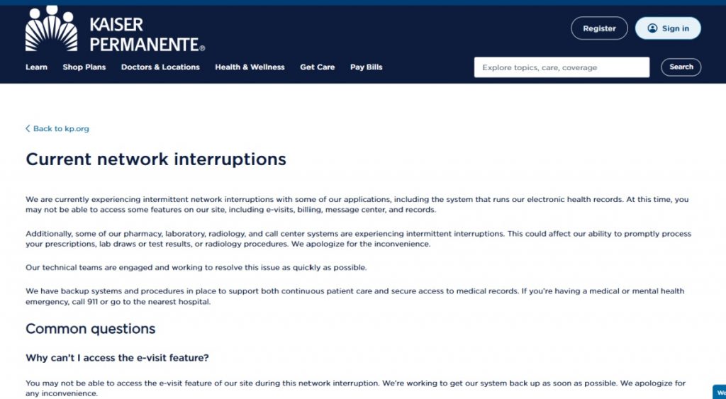 Kaiser Permanente Network Outage 